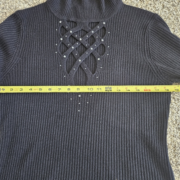Newport  News Black Bling Turtleneck Sz Large Bodycon Y2K Whimsigoth Turtleneck - Picture 8 of 9